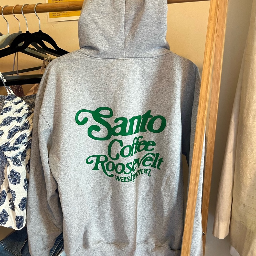 Santo coffee - Seattle, WA, grey hoodie